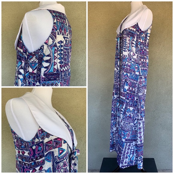 🌺 Vintage Barkcloth Maxi-Dress Muu-Muu 1970s - Picture 2 of 8